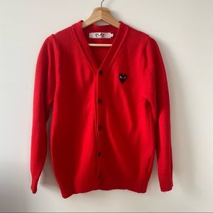 Comme Des Garçons Play Red Cardigan, Black Logo
